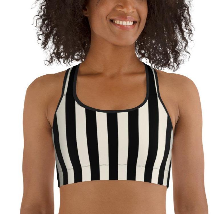 NWOT Athleta Black and White Rose Stripe Neutral Contemporary Sports Bra,  Size XL